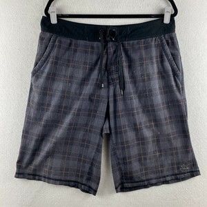 Prana Board Shorts Mens 36 Black Breathe Hybrid Plaid Drawstring Pockets Surf